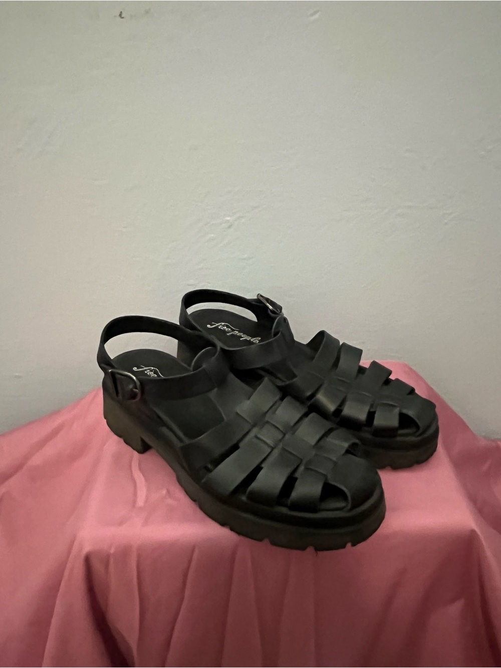 Free People Black Chunky Fisherman Sandals
